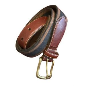 LL Bean Comfort Waist Canvas Belt Faux Leather Trim Size 34 NWT